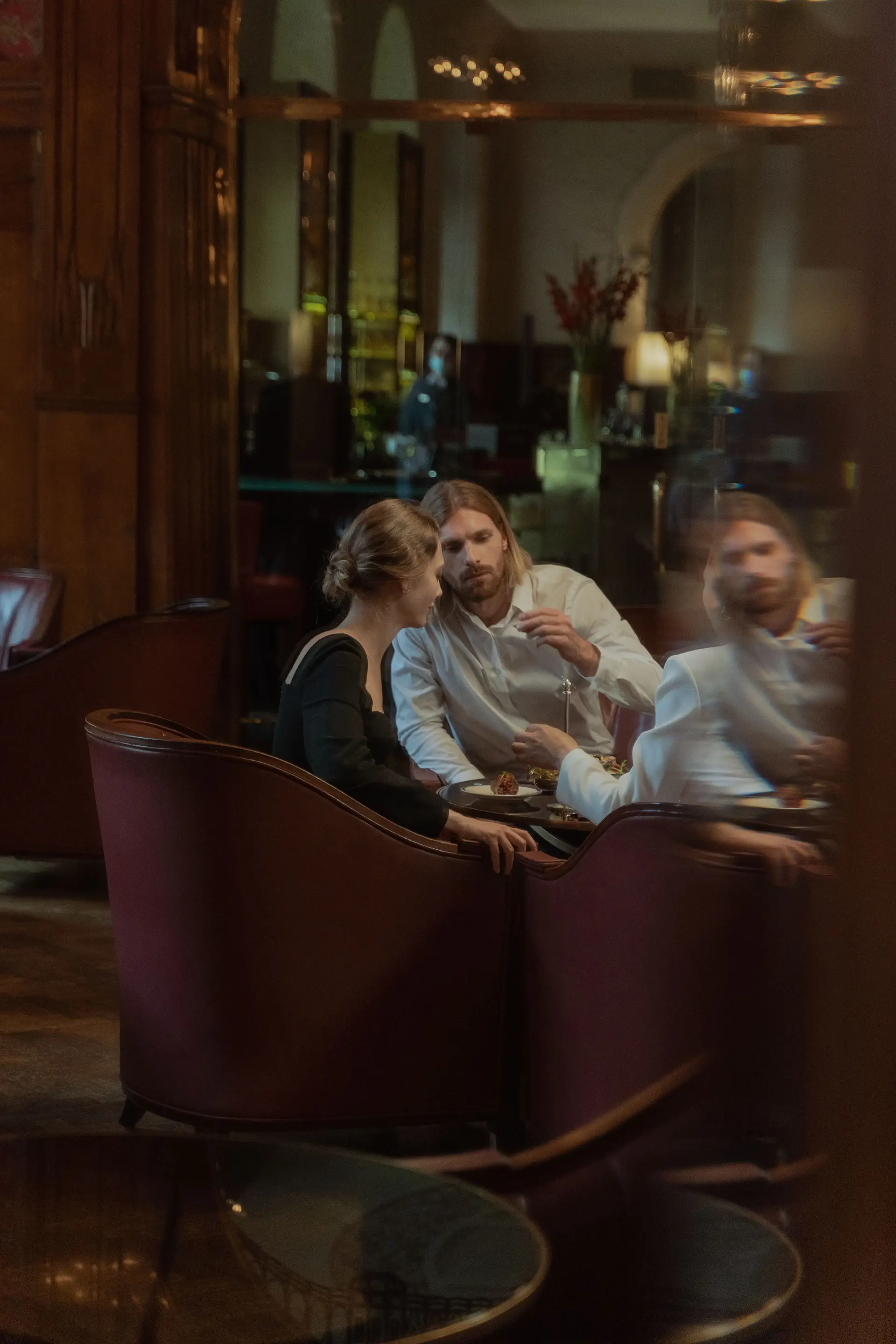 Intimate lounge seating in warm evening light